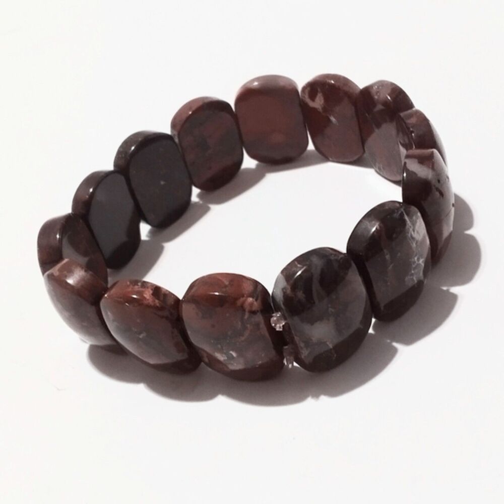 Natural Bloodstone Gemstone Polished Beaded Stretch Bracelet - Picture 2 of 6